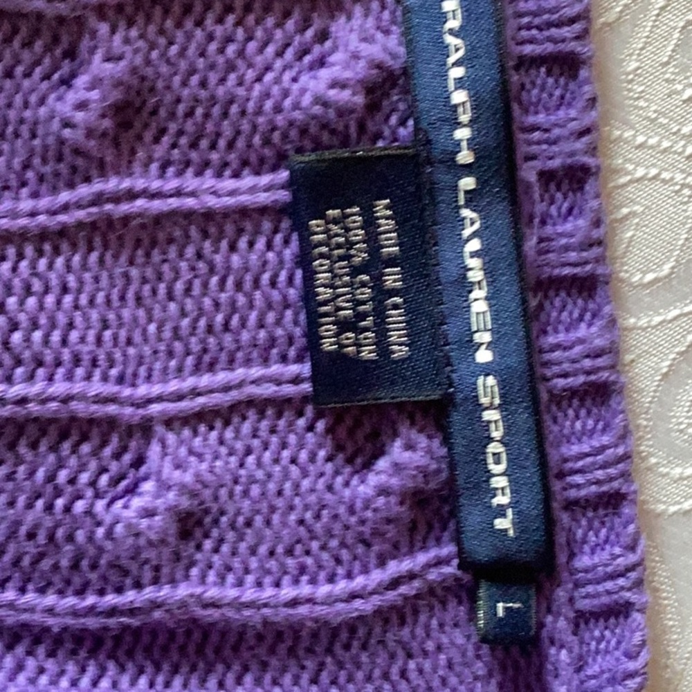 Ralph Lauren Sport Purple Cable Knit V-Neck Sweater, size large. - Picture 4 of 4